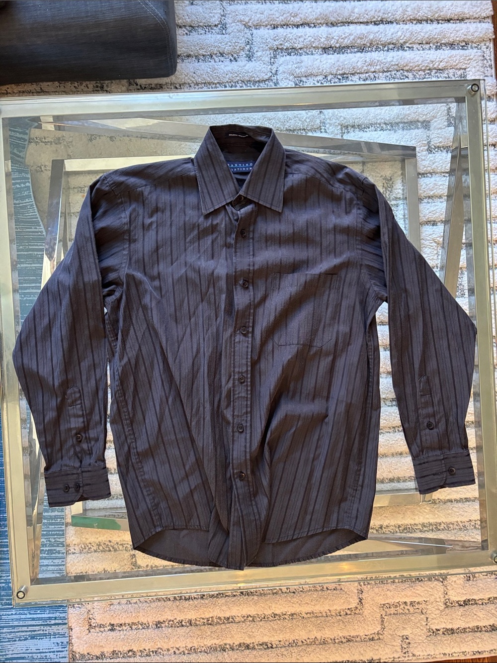 Men's Brown Vertical-Stripe Dress Shirt size Medium